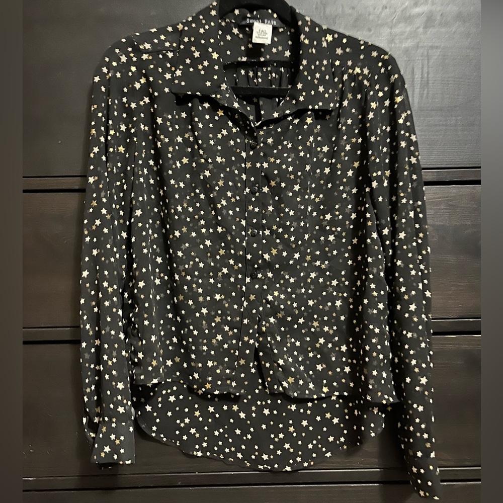 Sweet rain Black Star Patterned mesh Blouse